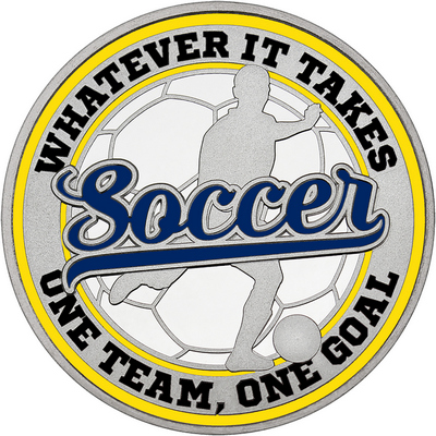 Navy Blue "Soccer" with Yellow Outer Circular Borders